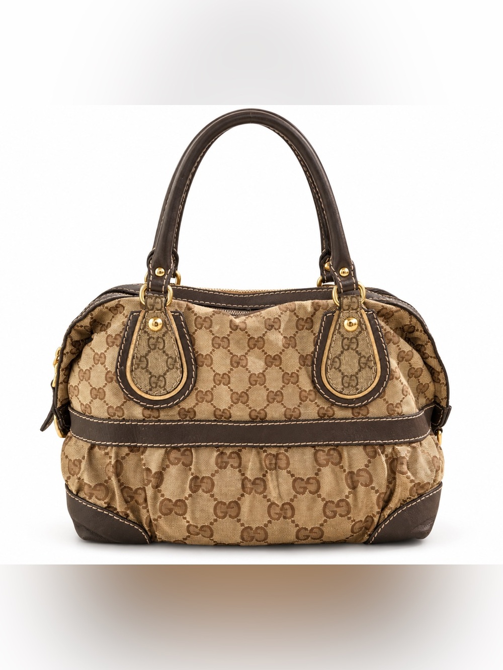 Gucci GG Crystal Monogram Boston Satchel Brown Vintage Handbag